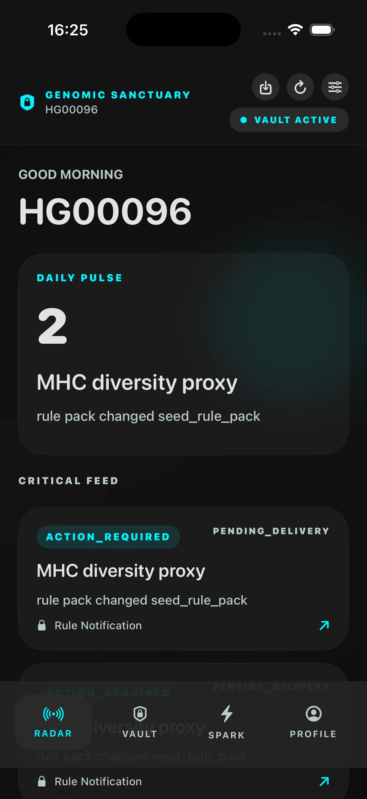iPhone 模拟器中的 Fern Gene 运行画面